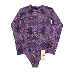 Rusty Australia Rash Guard Womens S Purple Floral Long Sleeve‎ Bodysuit Beach